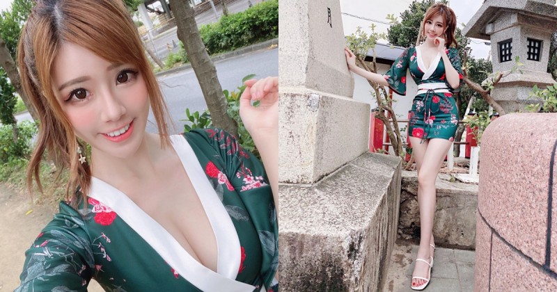 神社秘境出現「爆乳和服妹」！薇薇兒超短裙擺展露「優質美腿」，想去捕捉她！