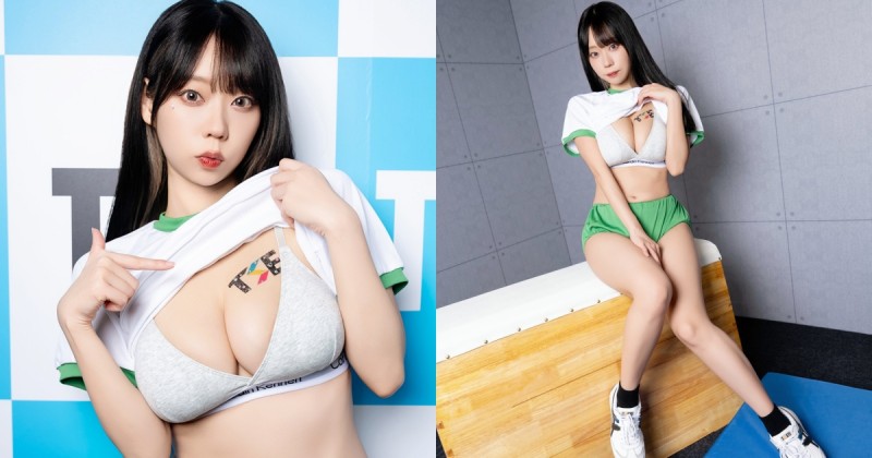 體育器材室遇到甜美學姊「青山光」！撩開體育服露出「I罩杯巨乳」好色氣