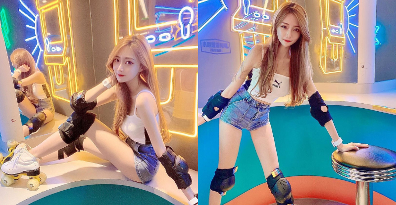 司機都摔慘了！「雨停」溜冰場上狂曬白皙嫩腿，凹凸姿態辣到全場重心不穩！