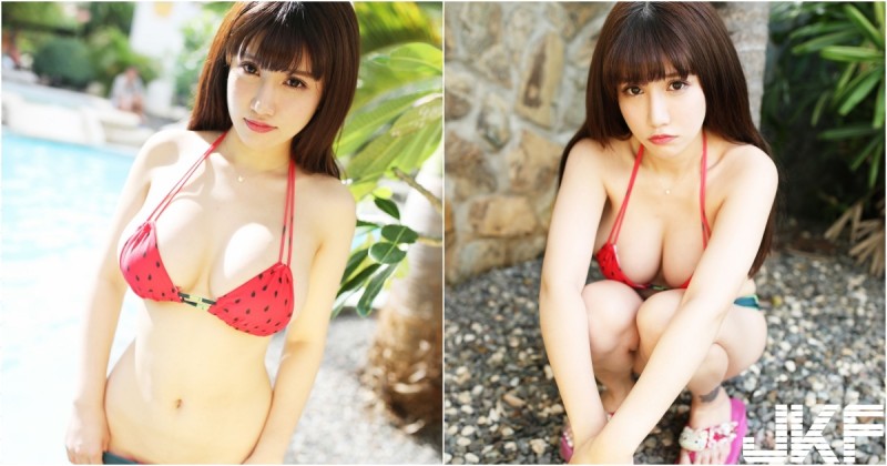 「西瓜大奶妹」水中浮出！「白嫩巨乳」瞬間外溢，小褲褲偷撩裡面白白der！