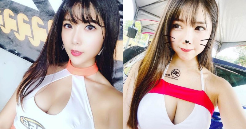 【博狗扑克】車展上的火辣美乳正妹「妮妮兒」，胸前挖空造型好兇狠！