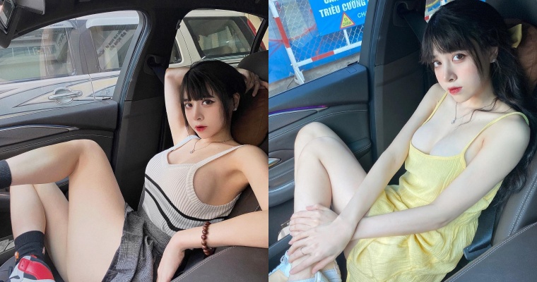 【博狗扑克】車上也能拍性感穿搭照！越南正妹 Hanh Bich Tran 美腿、酥胸不藏私