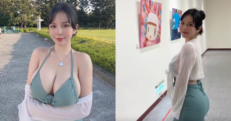【博狗扑克】中正紀念堂出現「氣質巨乳妹」逛展！「Mandi香菱」低胸小洋裝超顯曲線！