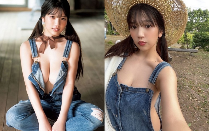 【博狗扑克】哪來這麼大的農婦！？「藤乃あおい」吊帶褲裡面沒穿　中路大開解放人字深溝