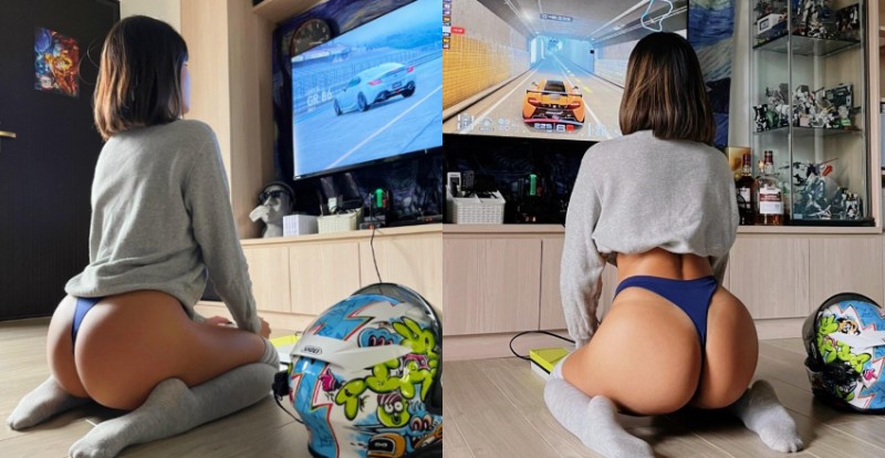 【博狗扑克】美臀女友「瀞諠Selina」只穿小丁打電動　性感畫面讓人把持不住