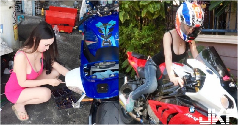 【博狗扑克】超兇猛「爆乳重機妹」！自己的車自己修！「彎腰就炸奶」形狀超明顯！