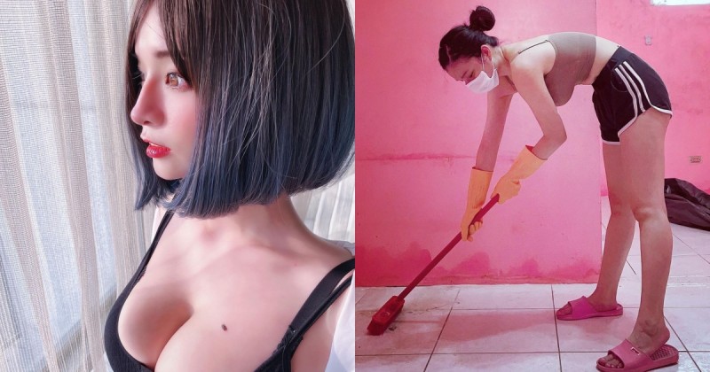 【博狗扑克】好兇猛的「巨乳清潔工」！彎腰刷地美胸爆出，正面竟還神似橋本環奈！
