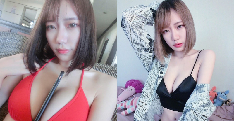 【博狗扑克】沒有手拿東西怎麼辦？「巨乳正妹」化身行動手機架　直接夾好夾滿！