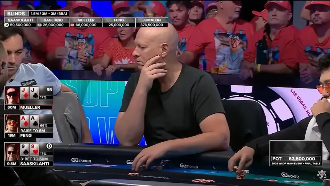 【EV扑克】决赛桌AA撞99，JJ为何秒弃？WSOP主赛第五名出局手牌深度解析