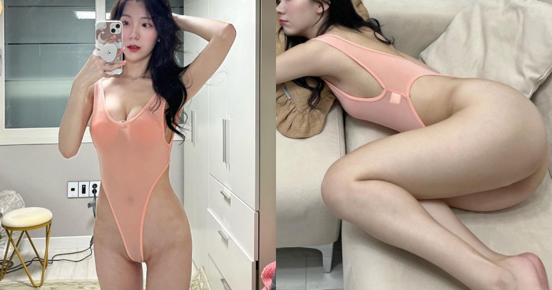 【博狗扑克】好乾淨！「韓國白皙正妹」大膽穿透膚連身裝，高衩露出「整片美肌」網友狂放大