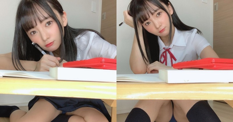 【博狗扑克】「合法蘿莉」在家寫作業自拍，藍色小褲褲裙底露出，讓人想幫她深入課後輔導！
