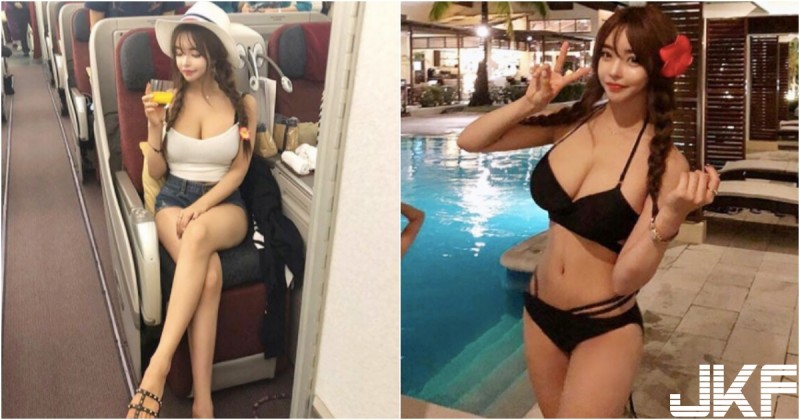 【博狗扑克】飛機上驚見「爆乳長腿妹」！原來是帶大長輩去度假的「奶奶比基尼」！