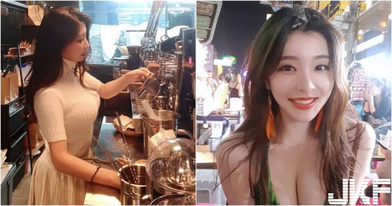 【博狗扑克】「咖啡正妹店員hyunseo」自備兩罐鮮奶？遠遠看都有奶香，下班換衣服後更猛啦～