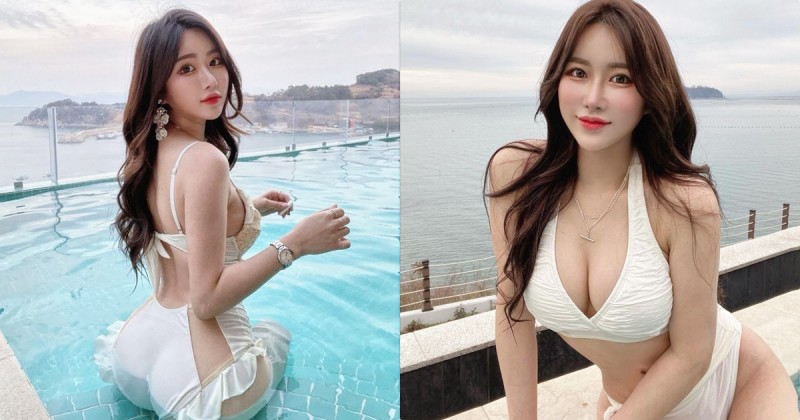 【博狗扑克】正妹紋繡師「泳池解放美乳曲線」，正面、背面都辣到噴血！